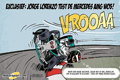 Cartoon van Cirebox - Lorenzo test Mercedes F1-bolide (op zijn manier)