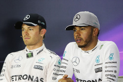(L to R): Nico Rosberg, Mercedes AMG F1 and team mate Lewis Hamilton, Mercedes AMG F1 in the FIA Pre