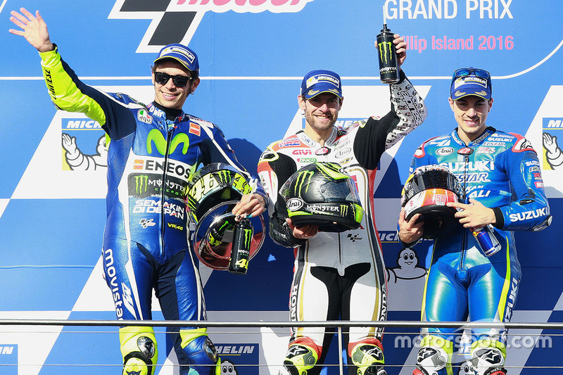 1. Cal Crutchlow, 2. Valentino Rossi, 3. Maverick Vinales