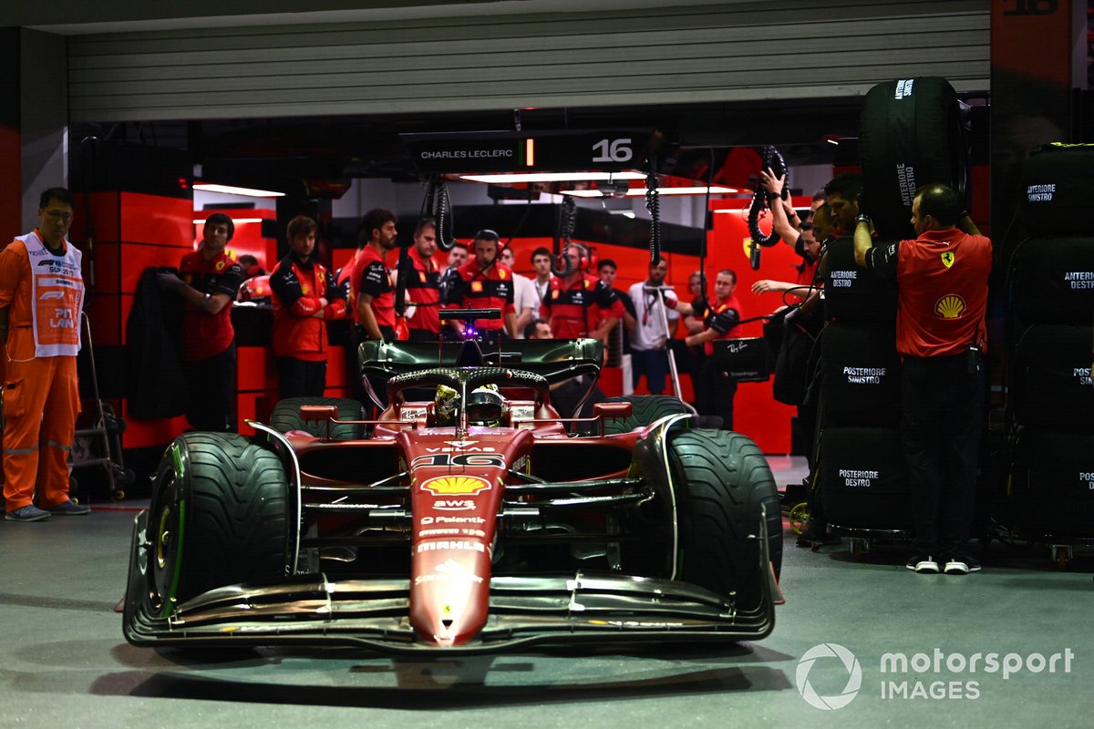 Charles Leclerc, Ferrari F1-75, leaves the garage