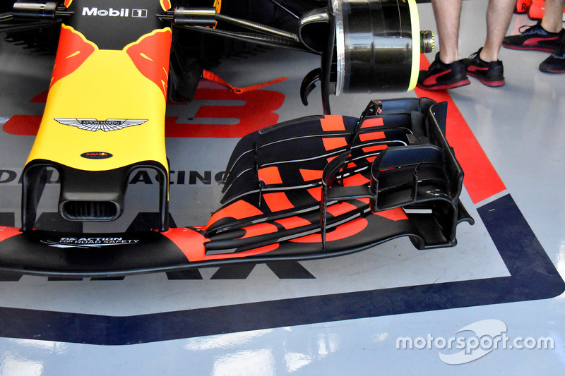 Dettaglio dell'ala anteriore di Max Verstappen, Red Bull Racing RB14