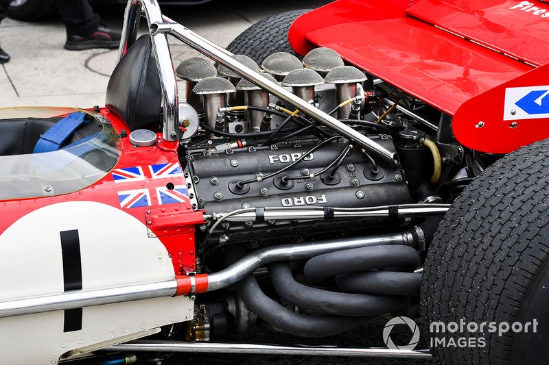 The Cosworth DFV engine of the Lotus 49 driven to the 1968 title by Graham Hill