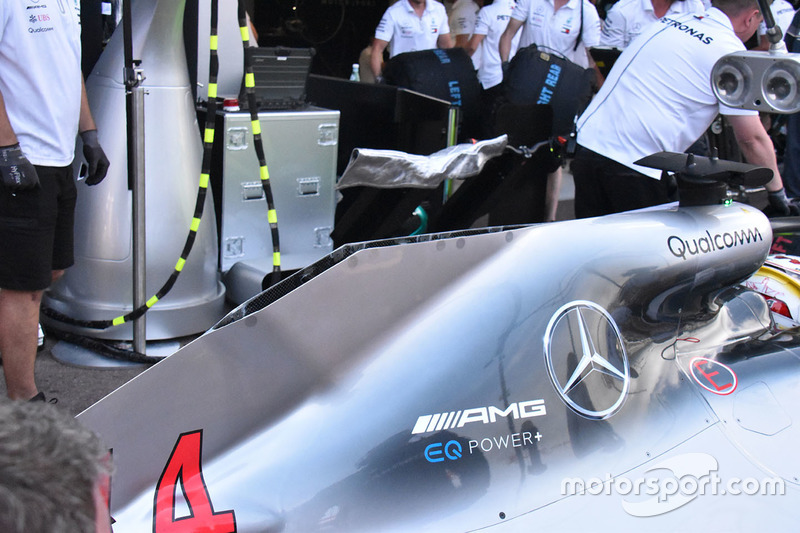 Detalle de la carrocería trasera del W09 del Mercedes