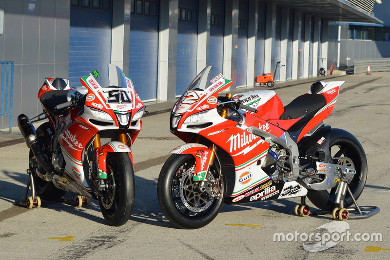 Motoren van Lorenzo Savadori, Milwaukee Aprilia World Superbike Team, Eugene Laverty, Milwaukee Aprilia World Superbike Team