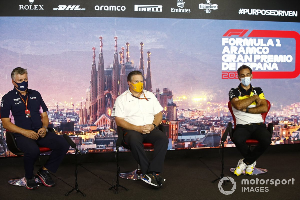 Otmar Szafnauer, Team Principal and CEO, Racing Point, Zak Brown, Executive Director, McLaren and Cyril Abiteboul, Managing Director, Renault F1 Team