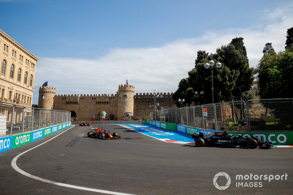 Lewis Hamilton, Mercedes W12, Max Verstappen, Red Bull Racing RB16B, and Sergio Perez, Red Bull Racing RB16B