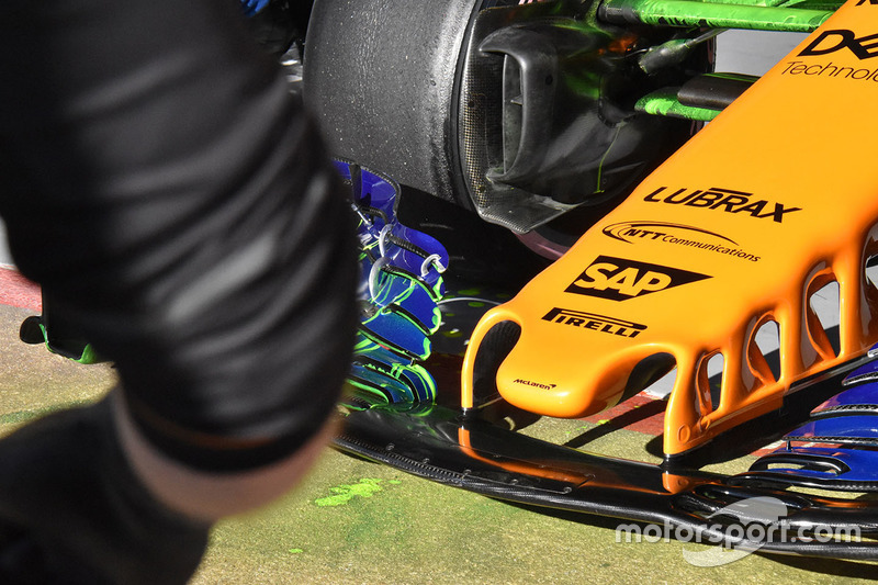 McLaren MCL33 front wing detail with aero paint