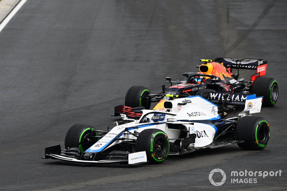 Nicholas Latifi, Williams FW43, leads Alex Albon, Red Bull Racing RB16