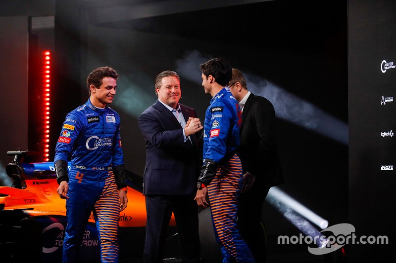 Carlos Sainz Jr., McLaren, Lando Norris, McLaren, Zak Brown, Executive Director, McLaren and Andreas Seidl, Team Principal, McLaren
