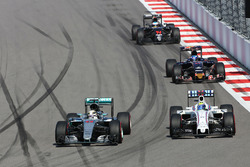 Lewis Hamilton, Mercedes AMG F1 Team W07 and Felipe Massa, Williams FW38 battle for position
