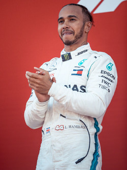Race winner Lewis Hamilton, Mercedes-AMG F1 celebrates on the podium