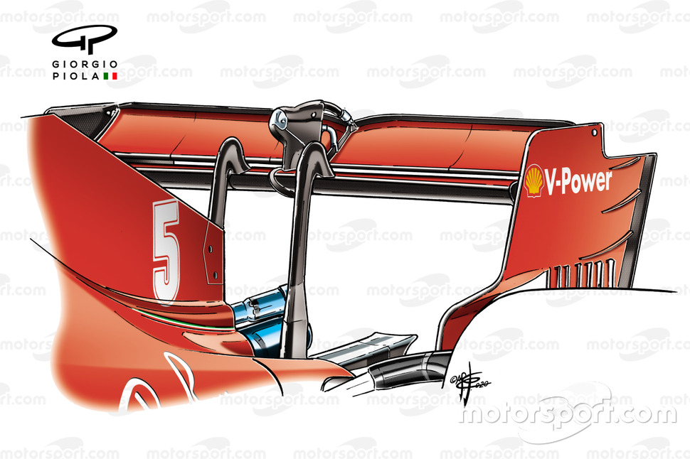 Detalle del alerón trasero del Ferrari SF1000 en el GP de Gran Bretaña