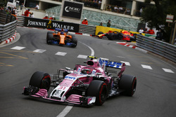 Esteban Ocon, Force India VJM11, leads Fernando Alonso, McLaren MCL33