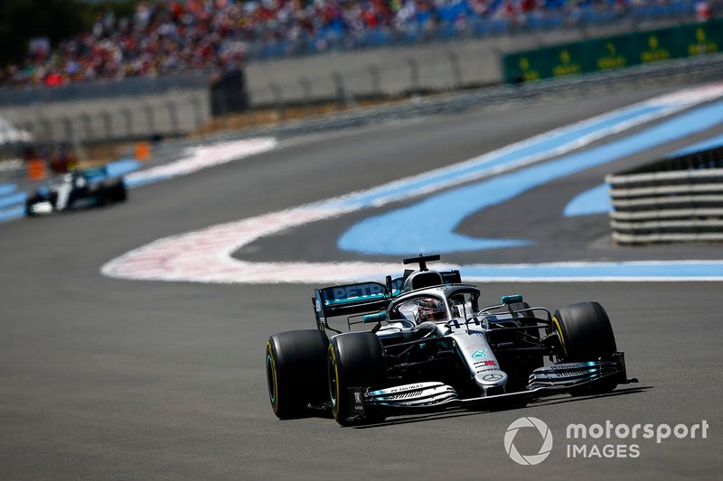 Lewis Hamilton, Mercedes AMG F1 W10, leads Valtteri Bottas, Mercedes AMG W10