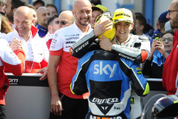 Winner Francesco Bagnaia, Aspar Team Mahindra and third place Andrea Migno, Sky Racing Team VR46