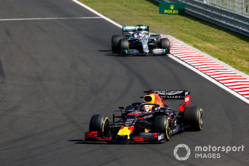 Max Verstappen, Red Bull Racing RB15, leads Lewis Hamilton, Mercedes AMG F1 W10