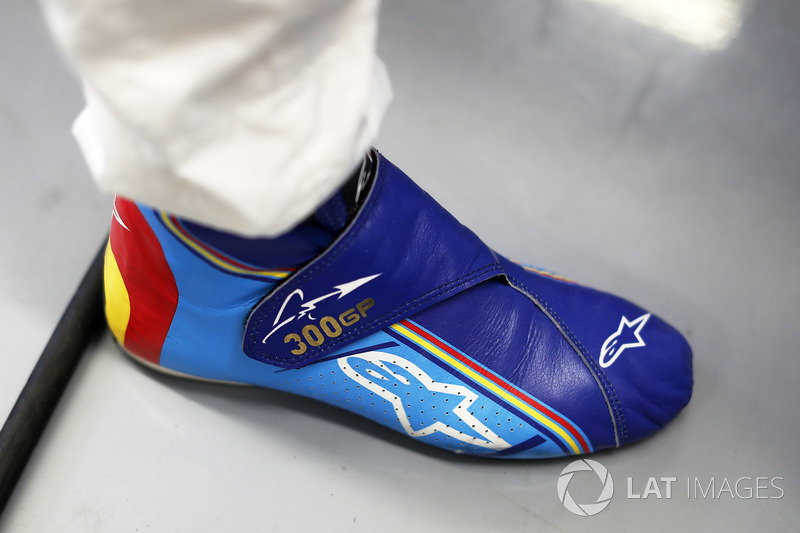 The special 300th race edition boot of Fernando Alonso, McLaren