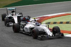 Valtteri Bottas, Williams FW38 Mercedes, leads Lewis Hamilton, Mercedes F1 W07 Hybrid