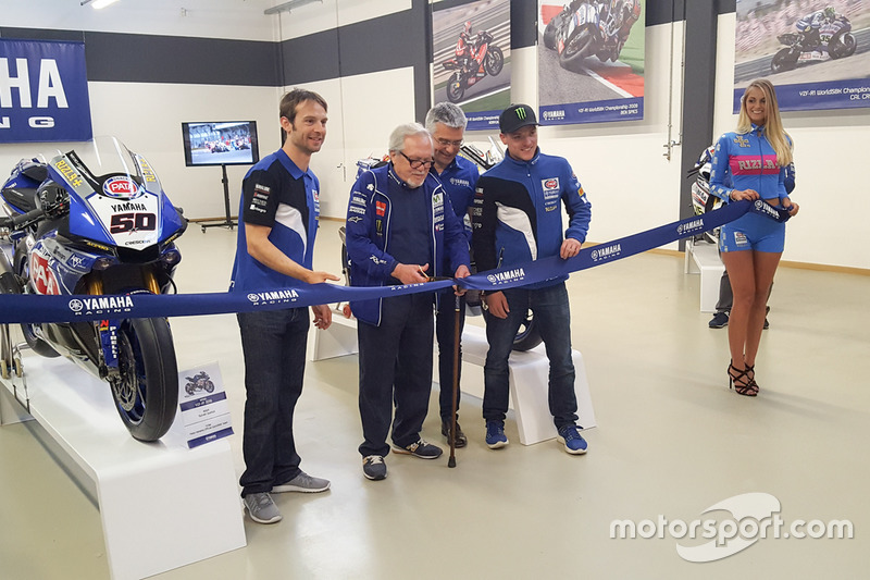 The ribbon cutting ceremony with Sylvain Guintoli and Alex Lowes