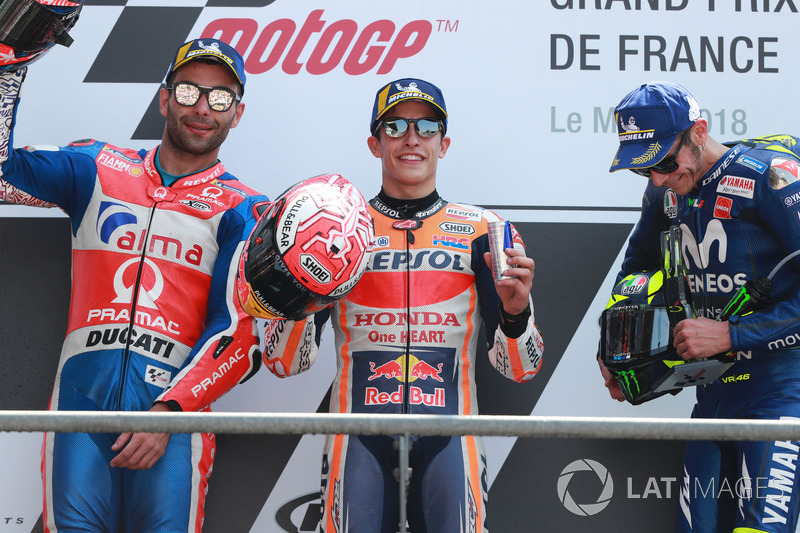 2018: 1. Marc Marquez, 2. Danilo Petrucci, 3. Valentino Rossi
