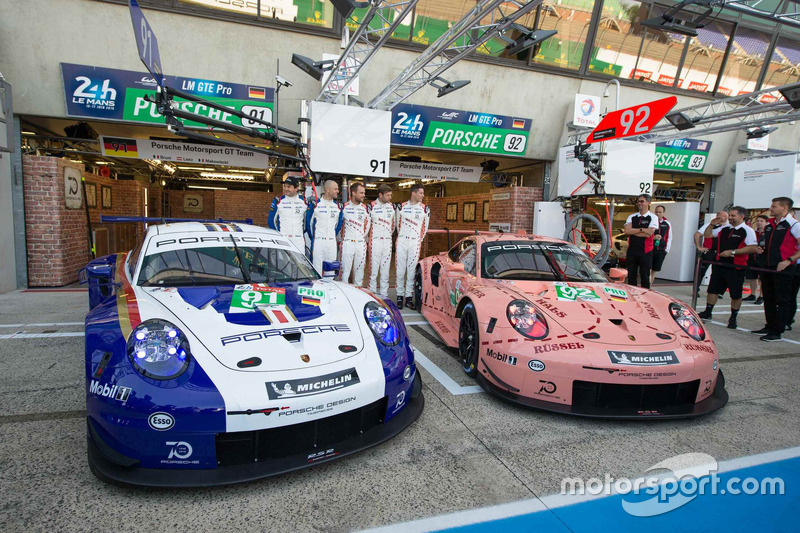 #92 Porsche GT Team Porsche 911 RSR and #91 Porsche GT Team Porsche 911 RSR with special liveries