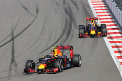 Daniil Kvyat, Red Bull Racing RB12 leads team mate Daniel Ricciardo, Red Bull Racing RB12