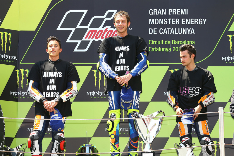 1. Valentino Rossi, 2. Marc Marquez, 3. Dani Pedrosa