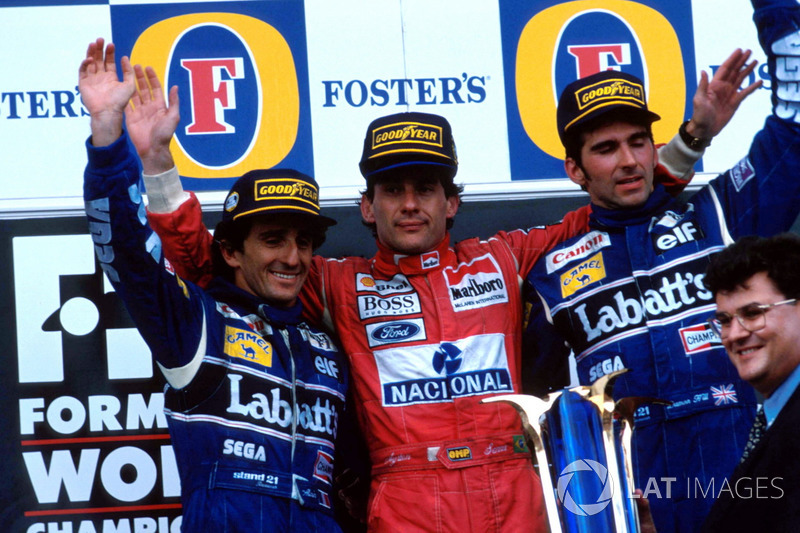 Podium: 1. Ayrton Senna, McLaren; 2. Alain Prost, Williams; 3. Damon Hill, Williams