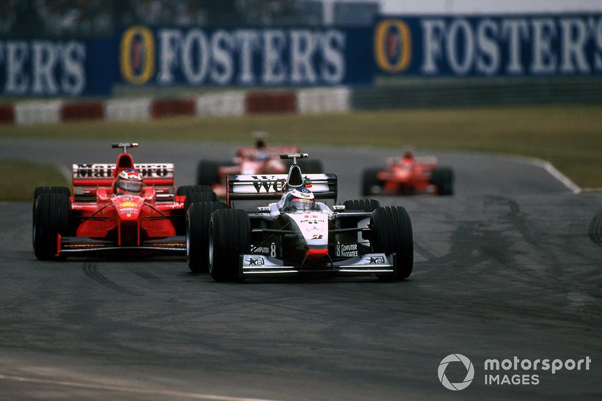 Hakkinen and Schumacher do battle in the 1998 Argentine Grand Prix, a snapshot of their season-long duel for the title ultimately decided in the McLaren's favour