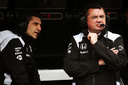 Andrea Stella, McLaren Race Engineer with Eric Boullier, McLaren Racing Director