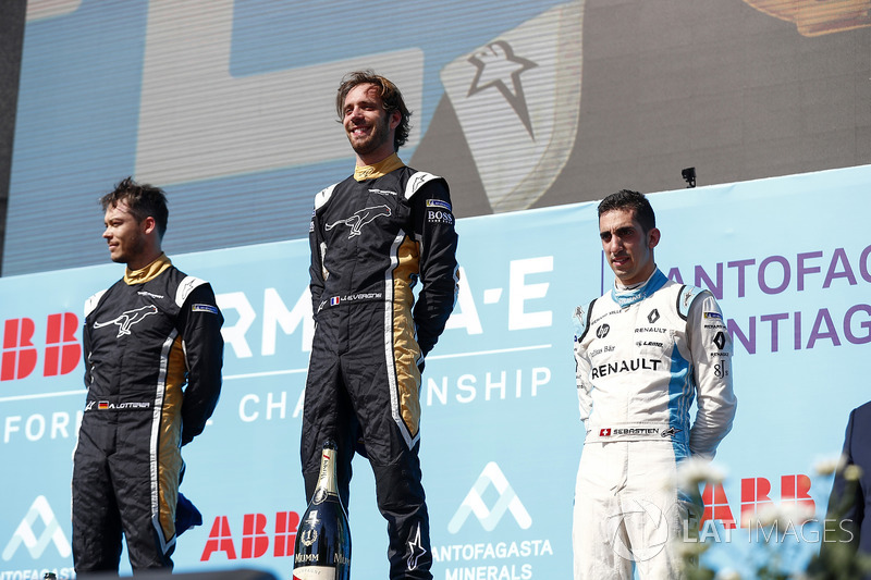 Jean-Eric Vergne, Techeetah, Andre Lotterer, Techeetah make up the first 1st 2nd finish in Formula E history with Sébastien Buemi, Renault e.Dams finishing 3rd