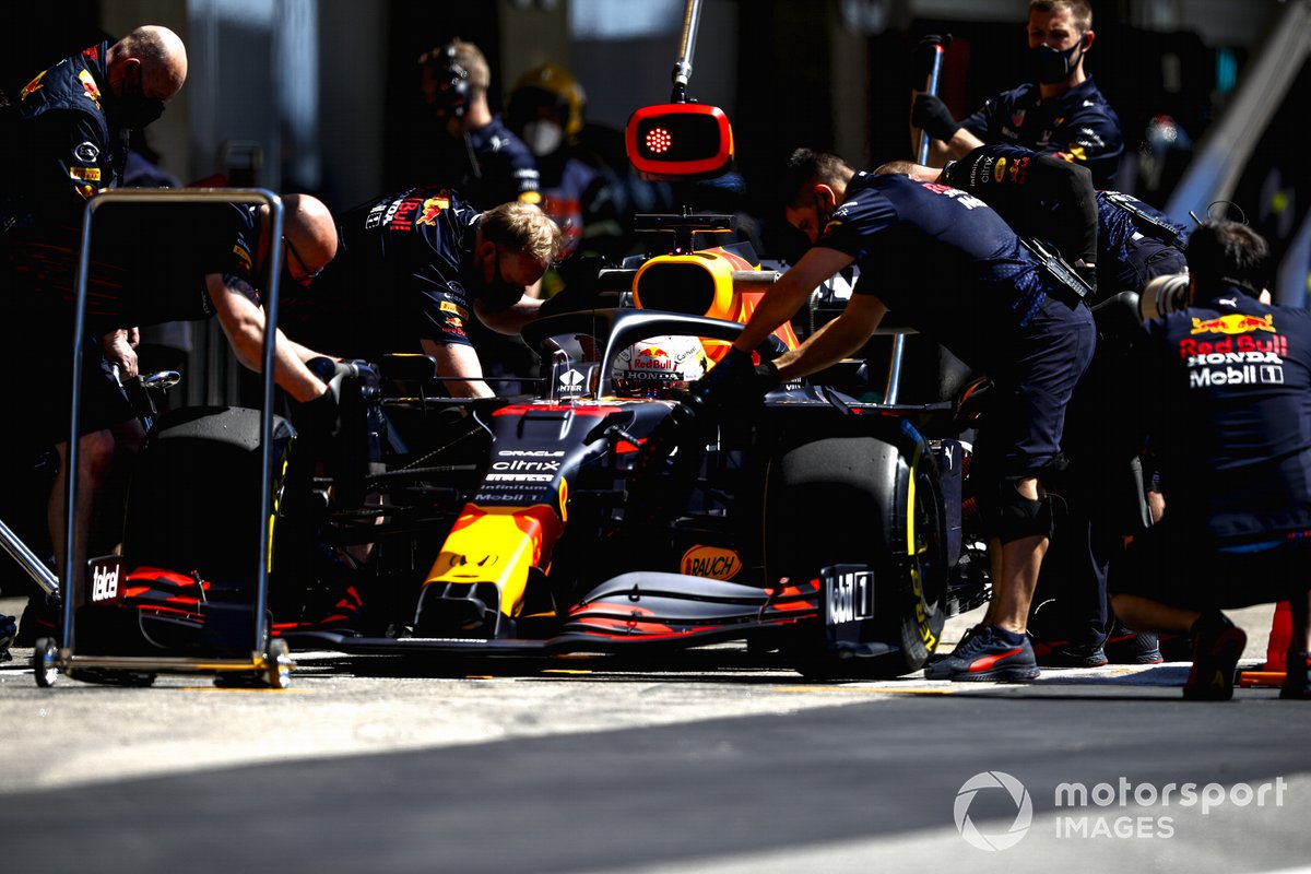 Max Verstappen, Red Bull Racing RB16B, in the pit lane