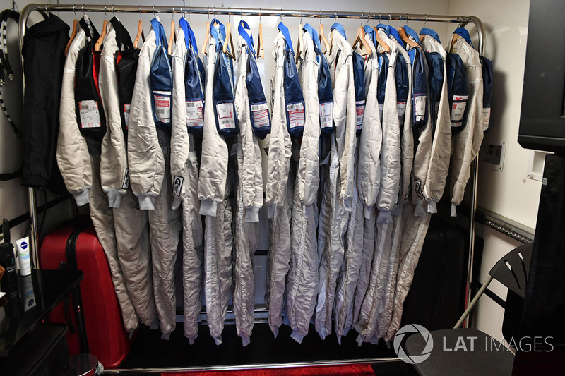 Race suits in the F1 Experiences garage