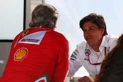 (L to R): Maurizio Arrivabene, Ferrari Team Principal with Toto Wolff, Mercedes AMG F1 Shareholder a