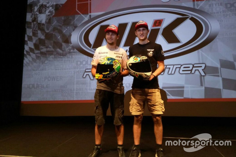 Karel Abraham, Angel Nieto Team dan Jules Danilo, SAG Team Moto2 saat event helm NHK Indonesia di Jakarta
