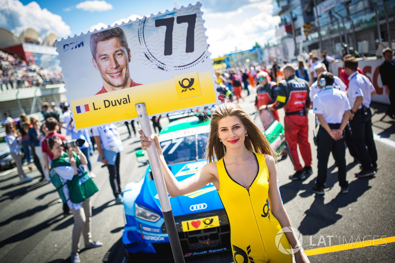 Grid girl of Loic Duval, Audi Sport Team Phoenix, Audi RS 5 DTM