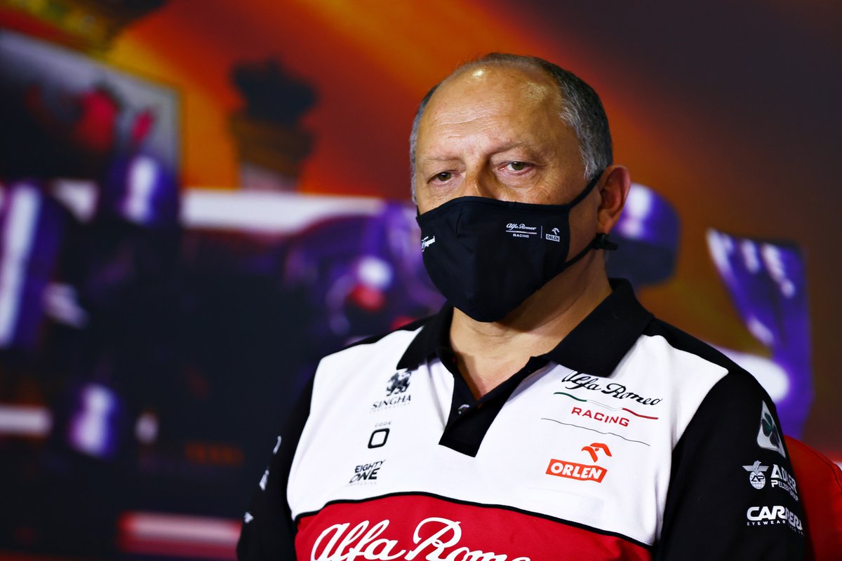 Frederic Vasseur, teambaas Alfa Romeo Racing, in de persconferentie voor teambazen