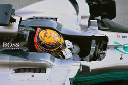 Race winner Lewis Hamilton, Mercedes-Benz F1 W08 celebrates in parc ferme