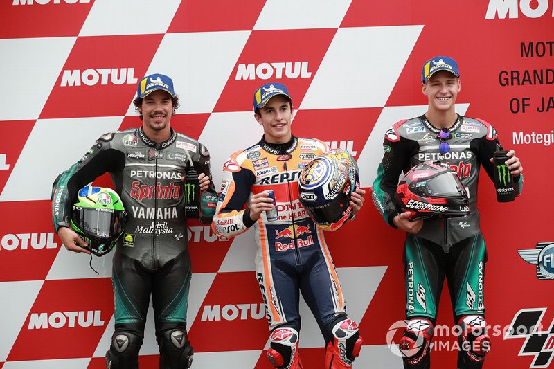 Polesitter Marc Marquez, 2. Franco Morbidelli, 3. Fabio Quartararo