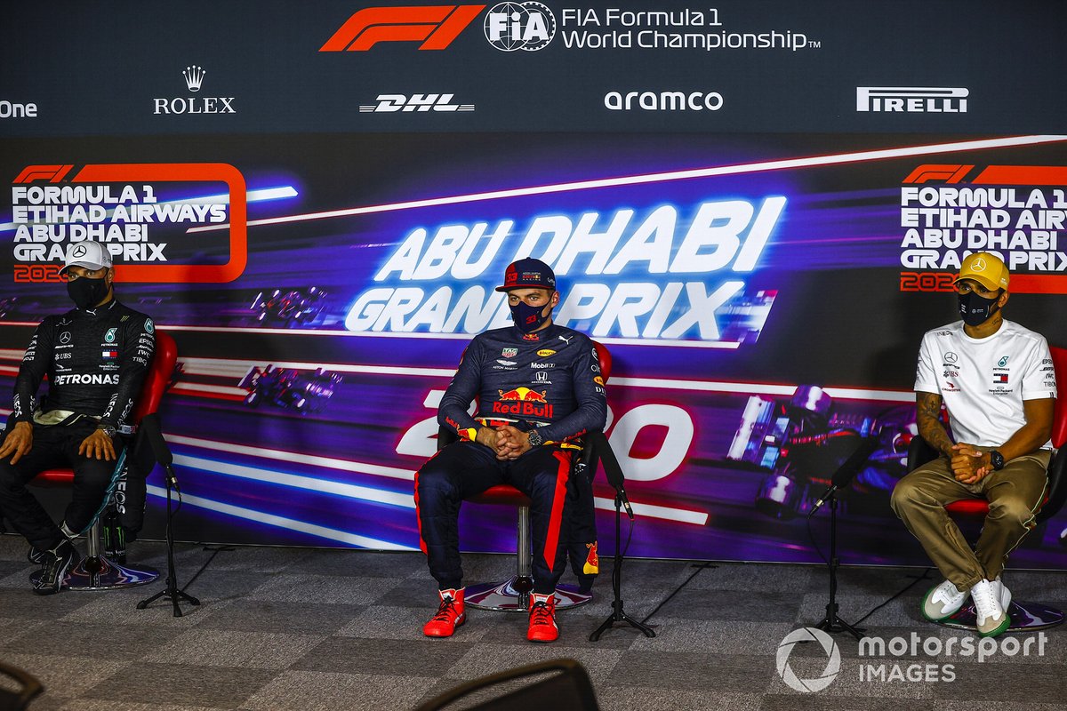 Valtteri Bottas, Mercedes-AMG F1, 2nd position, Max Verstappen, Red Bull Racing, 1st position, and Lewis Hamilton, Mercedes-AMG F1, 3rd position, in the Press Conference