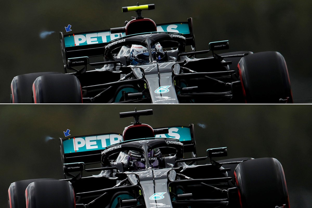 Comparación de los alerones traseros de los dos Mercedes W12: Bottas más ligero y Hamilton más pesado
