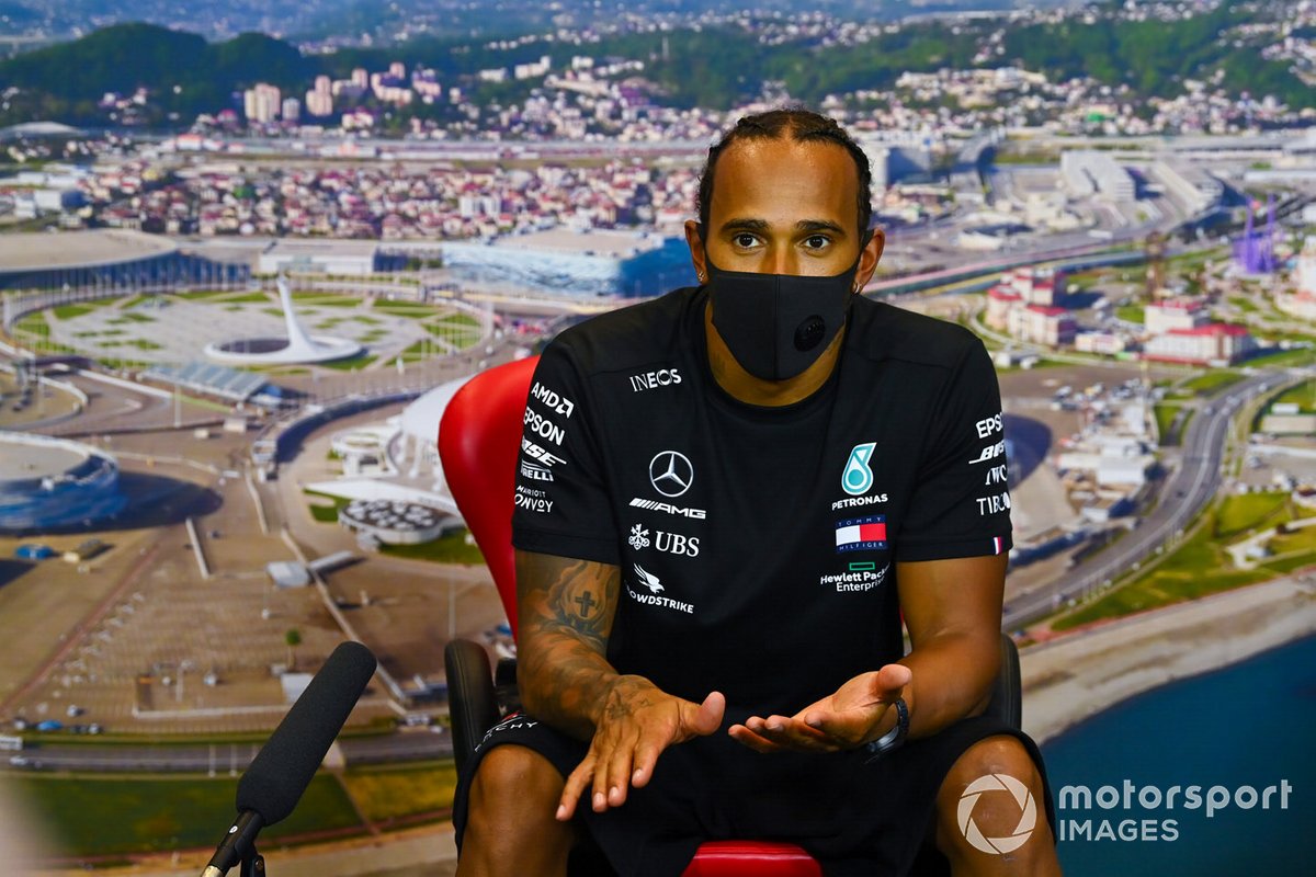Lewis Hamilton, Mercedes-AMG F1, in the post Qualifying Press Conference after securing pole