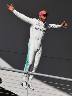 Lewis Hamilton, Mercedes AMG F1 celebrates on the podium