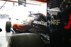 Fernando Alonso, McLaren MP4-31 in de garage