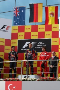 Podium: race winner Sebastian Vettel, Red Bull Racing, second place Mark Webber, Red Bull Racing, third place Fernando Alonso, Scuderia Ferrari