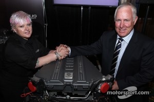 Erebus Motorsport owner Betty Klimenko and V8 Supercar Chairman Tony Cochrane announce the AMG V8 entry