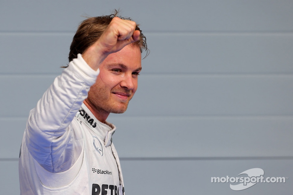 Nico Rosberg, Mercedes AMG F1 celebrates his pole position in parc ferme