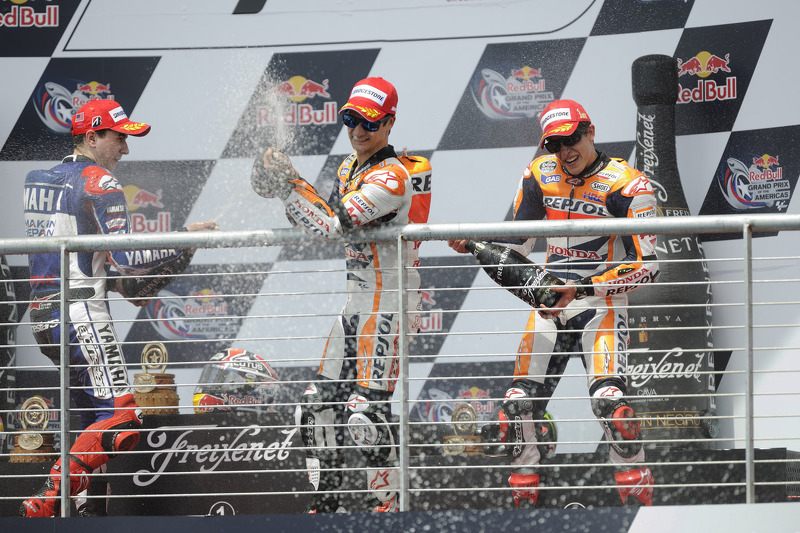 Podium: winner Marc Marquez, second place Dani Pedrosa, third place Jorge Lorenzo