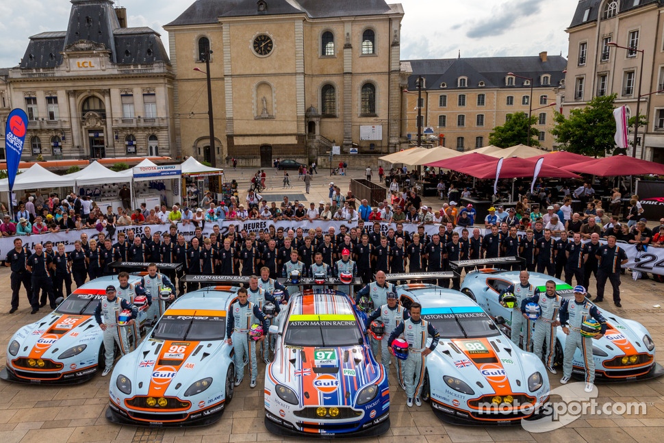 #95 Aston Martin Racing Aston Martin Vantage GTE: Allan Simonsen, Christoffer Nygaard, Kristian Poulsen; #96 Aston Martin Racing Aston Martin Vantage GTE: Roald Goethe, Stuart Hall, Jamie Campbell-Walter; #97 Aston Martin Racing Aston Martin Vantage GTE: