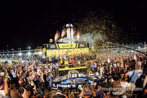 Championship victory lane: NASCAR Sprint Cup Series 2013 champion 2013 Jimmie Johnson, Hendrick Motorsports Chevrolet celebrates